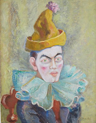 CLARA MAIRS CLOWN PORTRAIT OIL ON