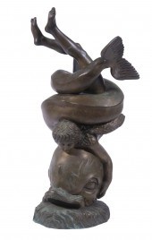 CLASSICAL DOLPHIN SCULPTURE Cu