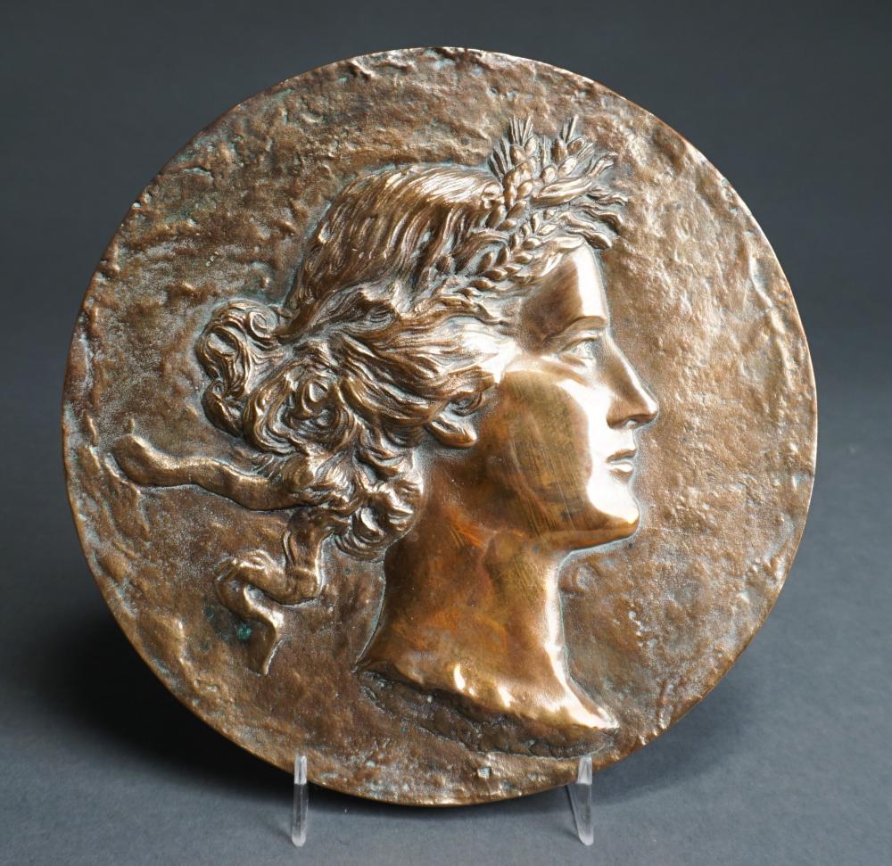 CLASSICAL WOMAN, BRONZE PLAQUE,