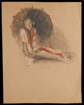 CLAUSEN DRAWING OF FEMALE FIGU