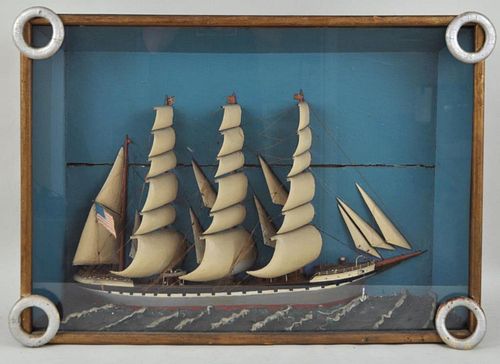 CLIPPER SHIP DIORAMA IN NAUTICAL