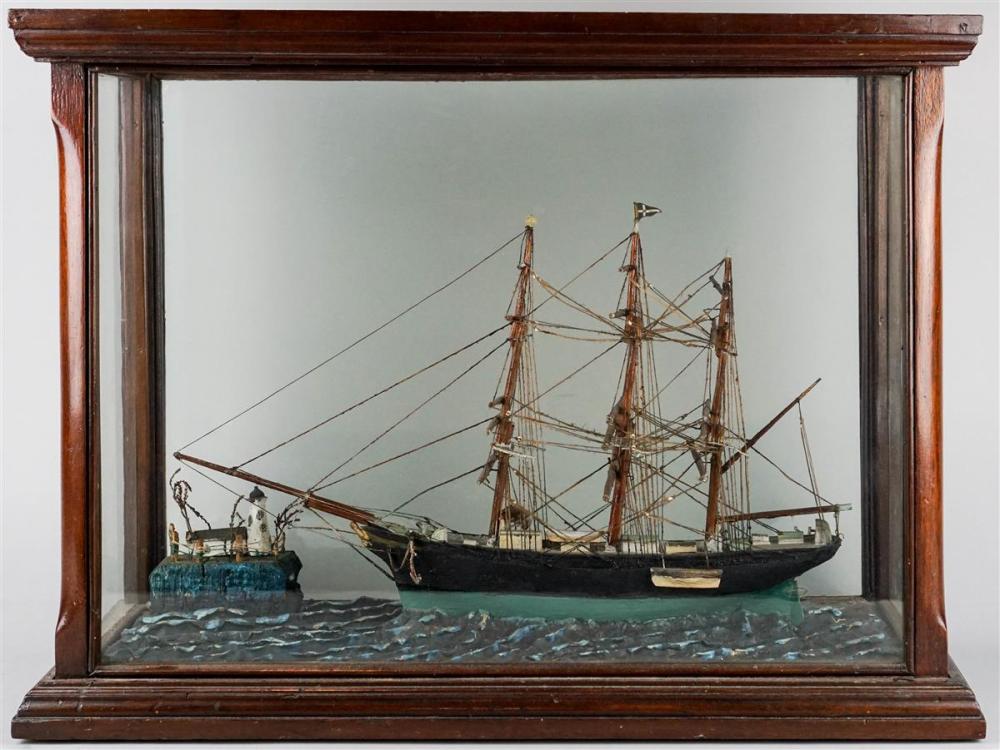 CLIPPER SHIP MODEL AND LIGHTHOUSE