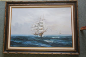 CLIPPER SHIPS OIL PAINTING SIG