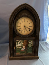 CLOCK, MANTEL, REVERSE PAINTIN