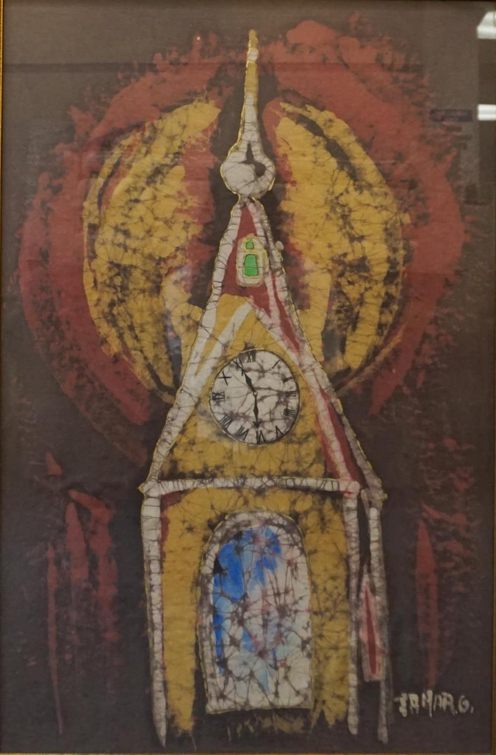 CLOCK TOWER, BATIK, FRAMED: