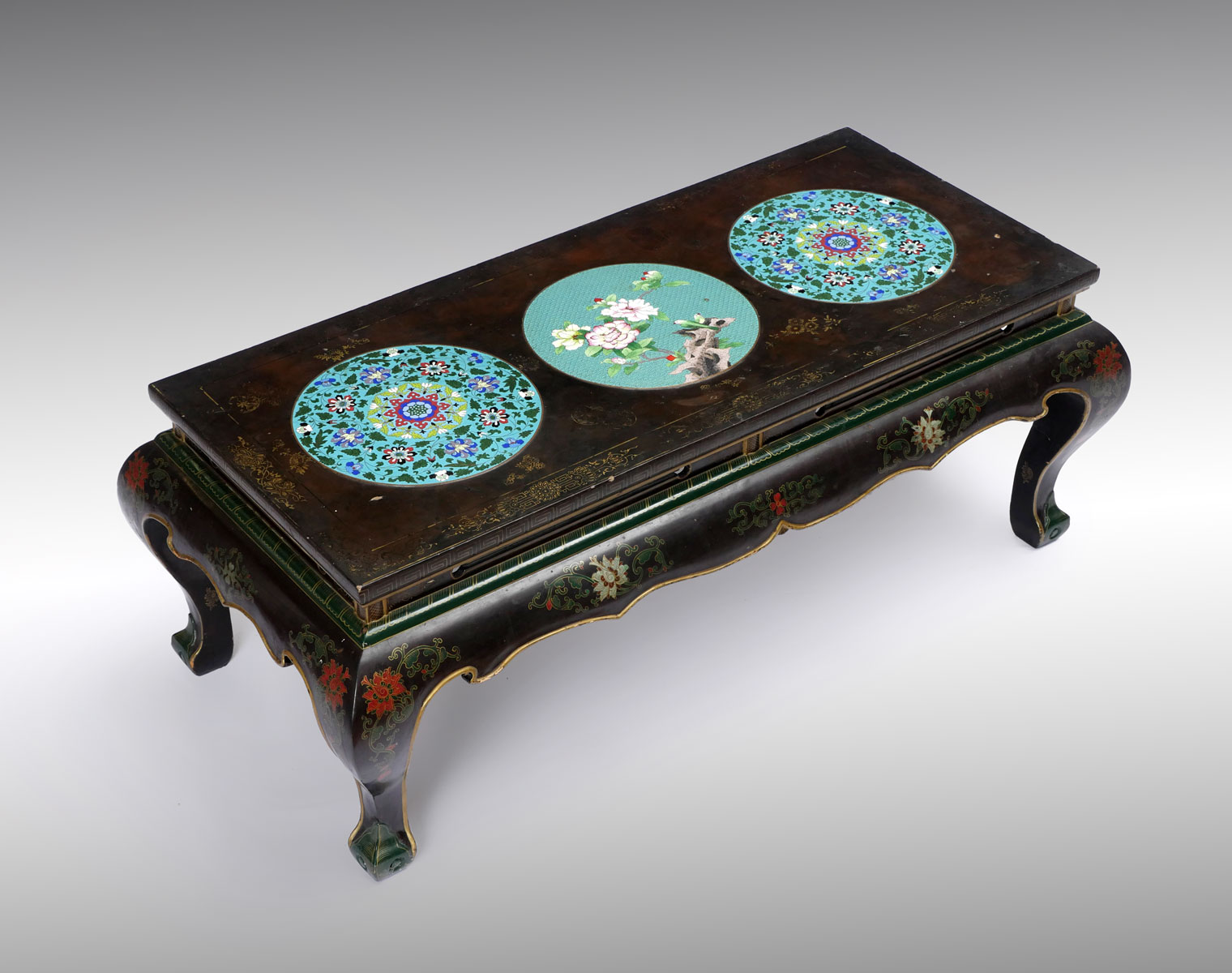 CLOISONNE 3 PLAQUE COFFEE TABLE: