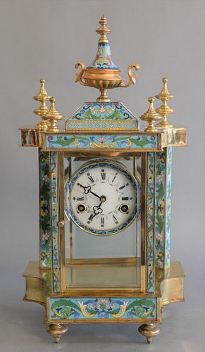 CLOISONNE AND BRASS REGULATOR CLOCK
