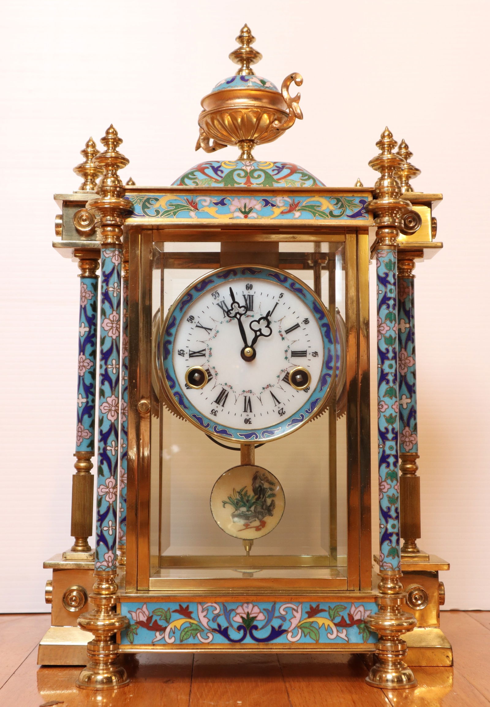 CLOISONNE BRASS AND ENAMEL MANTEL
