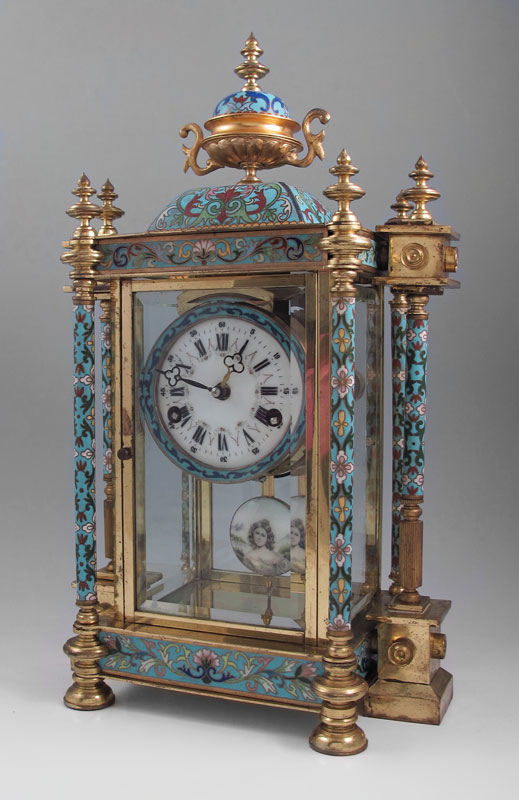 CLOISONNE & BRASS MANTLE CLOCK: