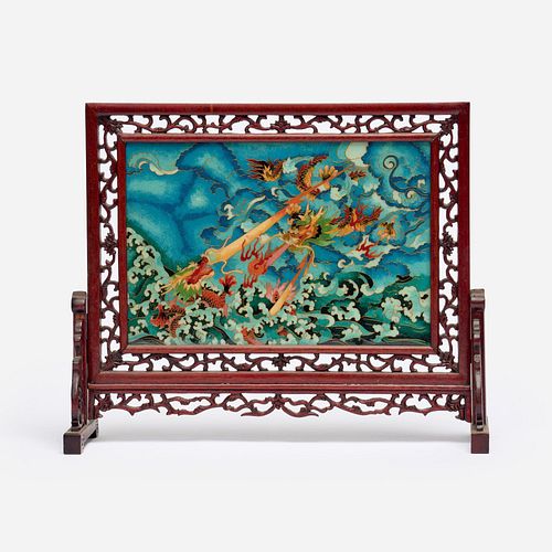 CLOISONNE DRAGON TABLE SCREEN, 20TH