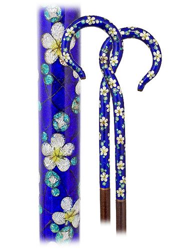 CLOISONNé ENAMEL CANE-Ca. 1900 -A