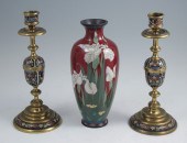 CLOISONNE VASE AND PAIR OF CHA