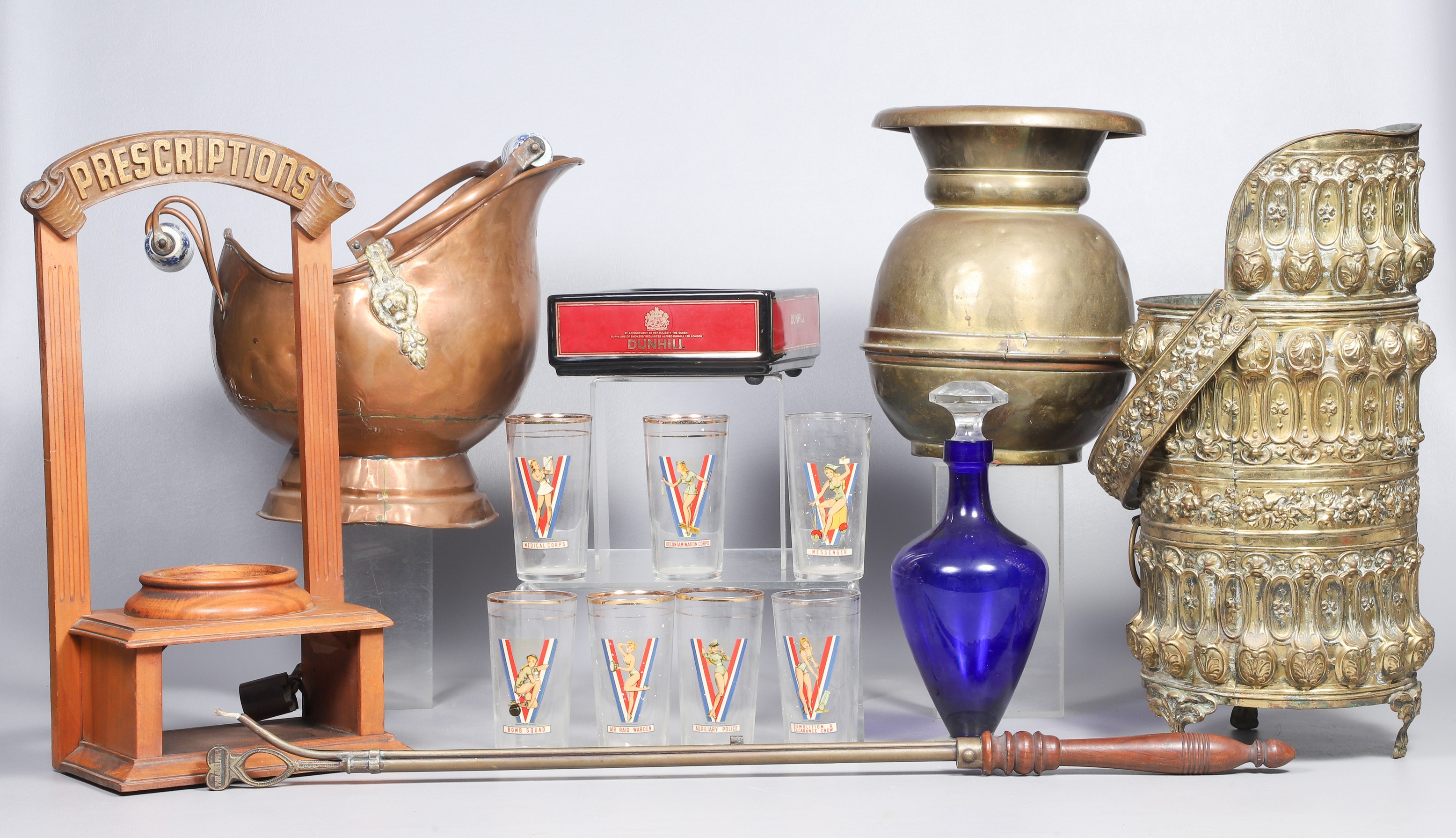 Coal scuttle, lamplighter, spittoon
