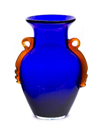 COBALT BLUE ART GLASS VASE WITH