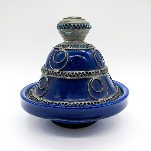 COBALT BLUE POTTERY COVERED SALT