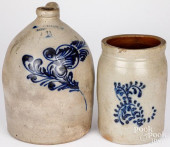 COBALT DECORATED JUG AND CROCK