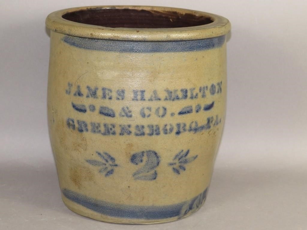 COBALT DECORATED STONEWARE CROCK BY