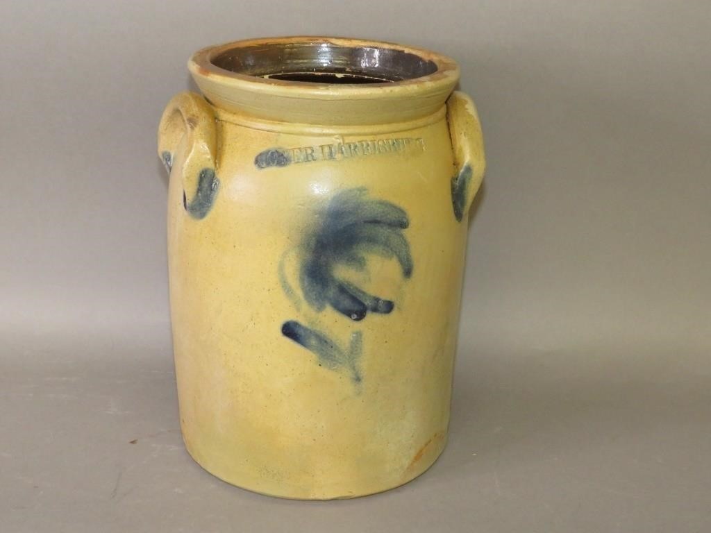 COBALT DECORATED STONEWARE CROCK BY