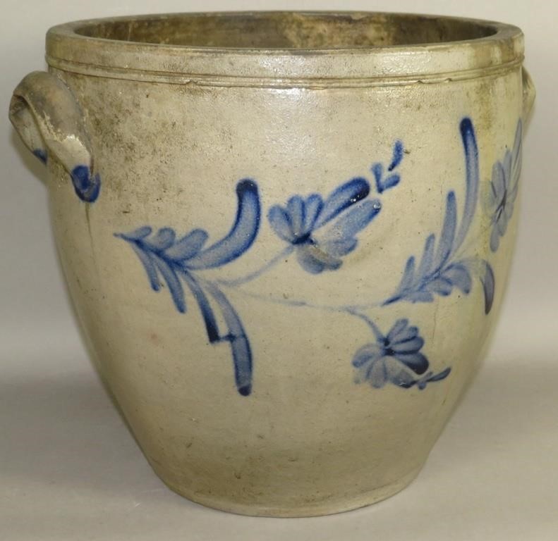 COBALT DECORATED STONEWARE CROCKca.