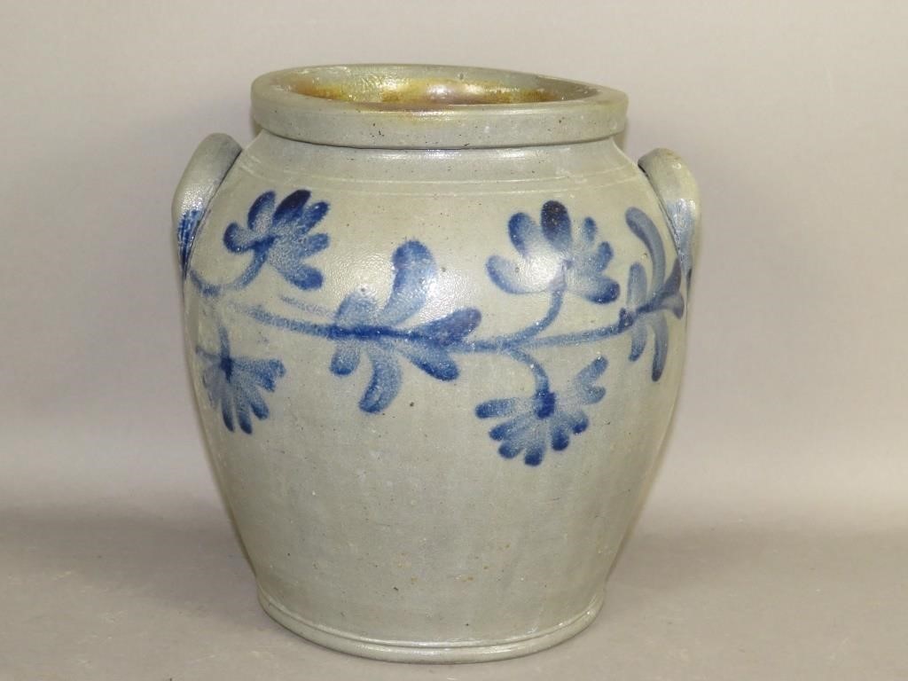 COBALT DECORATED STONEWARE JAR