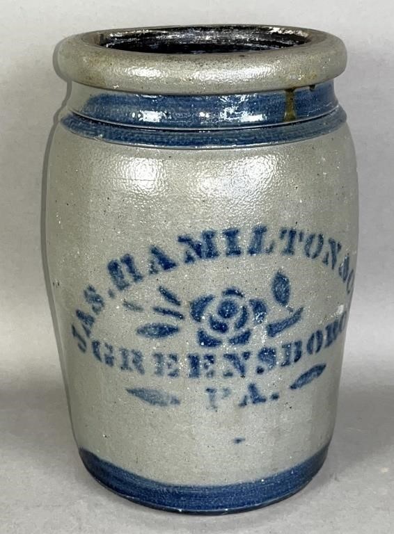 COBALT DECORATED STONEWARE JAR BY