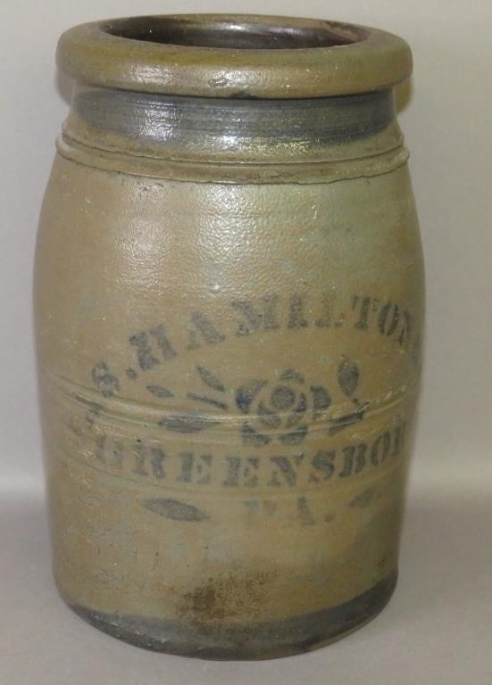 COBALT DECORATED STONEWARE JAR BY