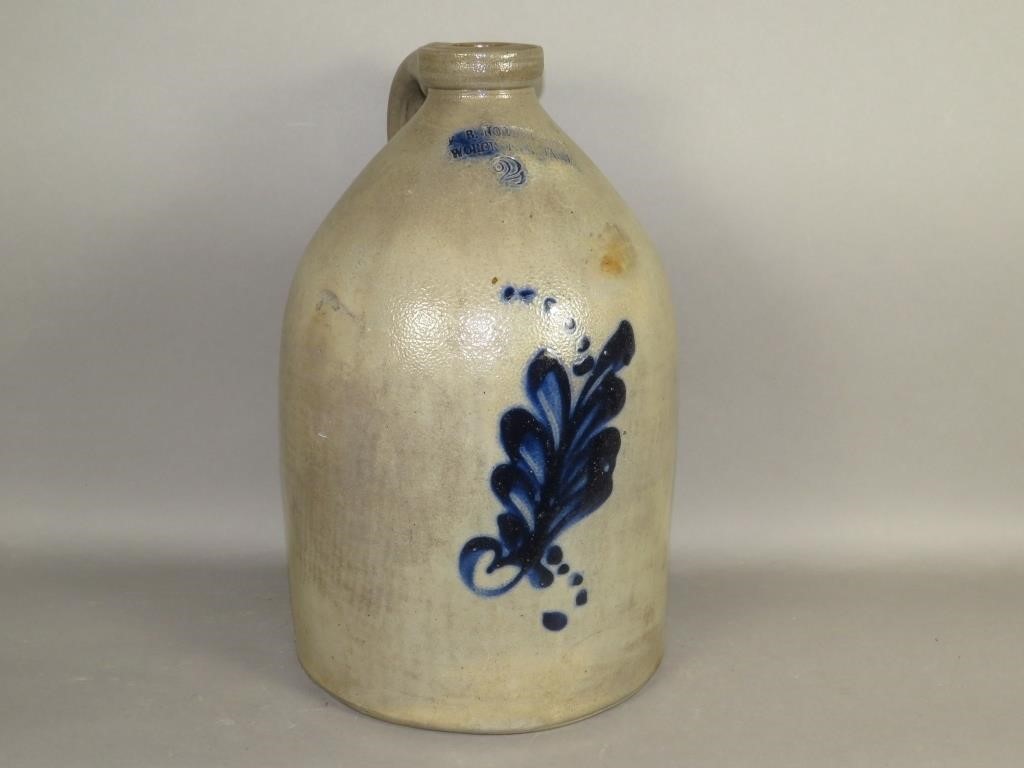 COBALT DECORATED STONEWARE JUG BY