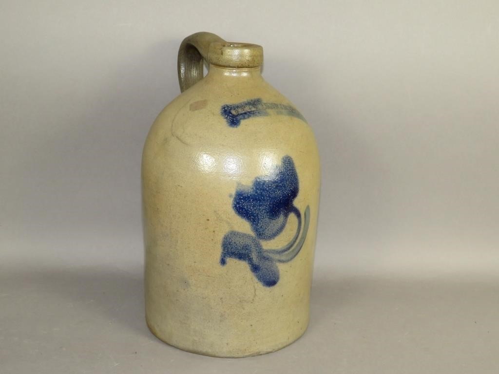 COBALT DECORATED STONEWARE JUG BY