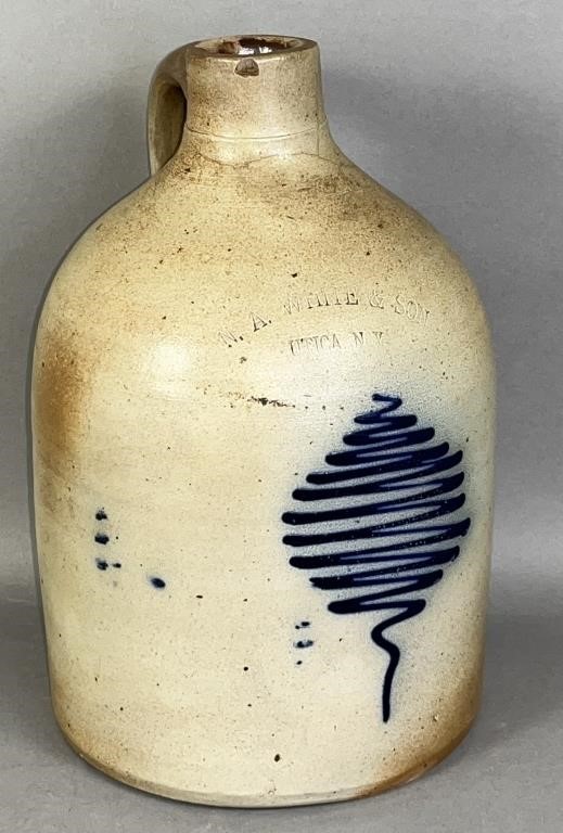 COBALT DECORATED STONEWARE JUG BY
