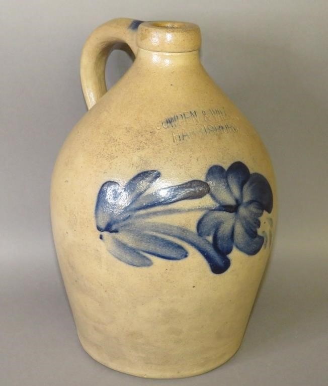 COBALT DECORATED STONEWARE JUG BY