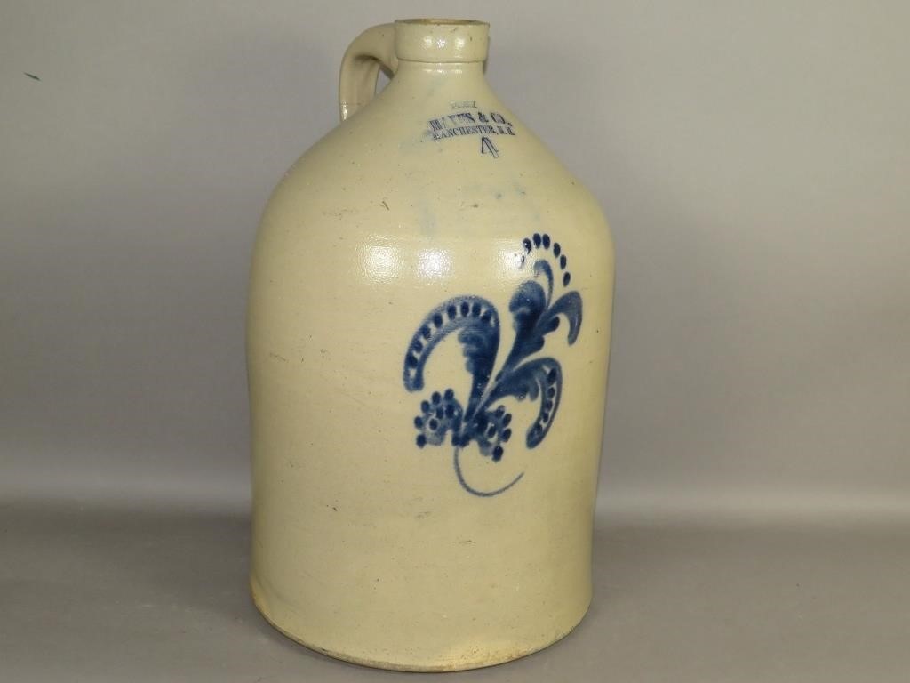 COBALT DECORATED STONEWARE JUG FROM