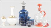 COBALT GLASS DECANTER AND SIX