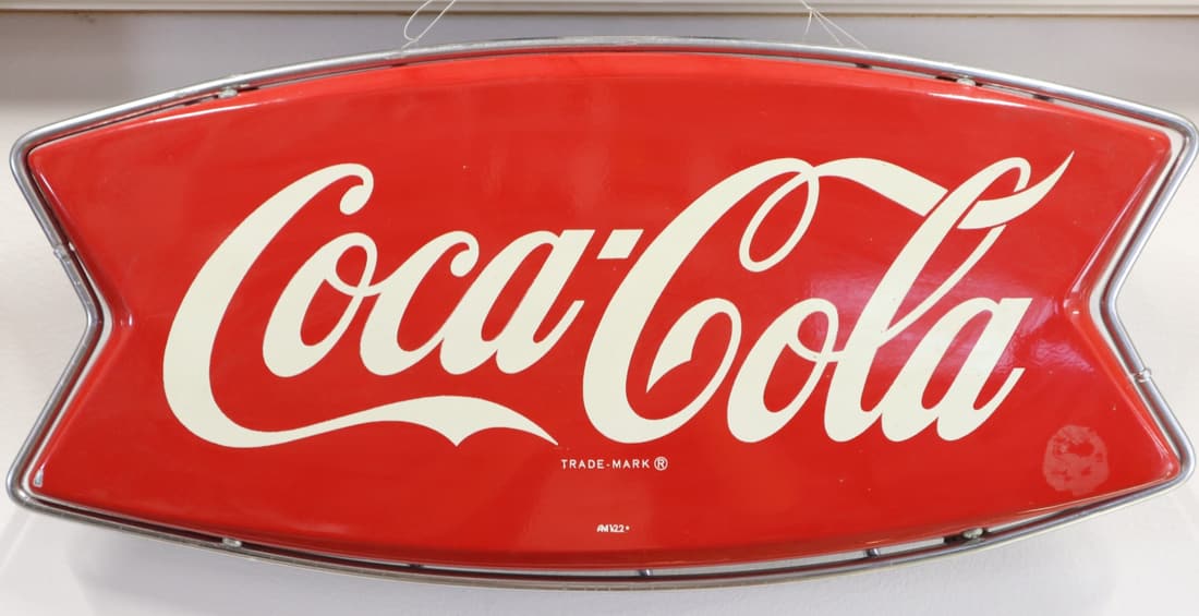 COCA COLA FISHTAIL TIN SIGN WITH
