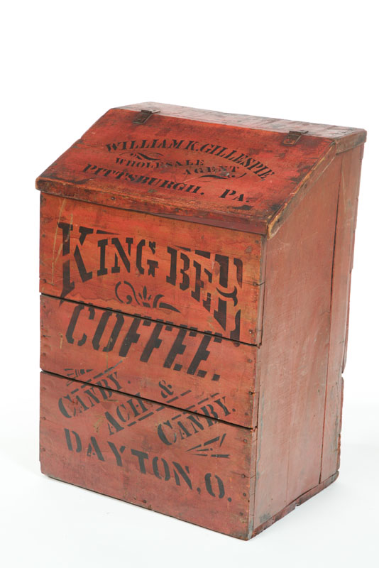 COFFEE BIN. Red painted ''King