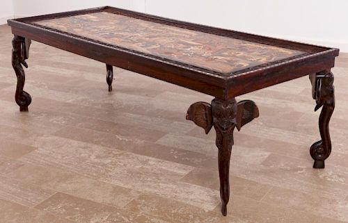 COFFEE TABLE W/ INLAID BONE, CARVED