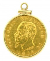 †COIN: 1865 ITALY 20 LIRE GOLD
