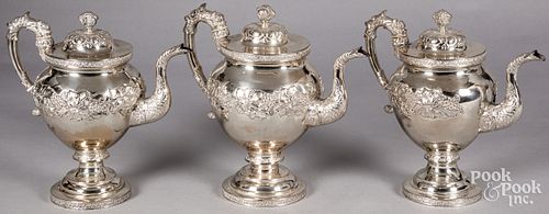 COIN SILVER COFFEE POT, TEAPOT, AND