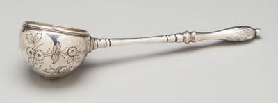 Coin silver dipper, floral repousse