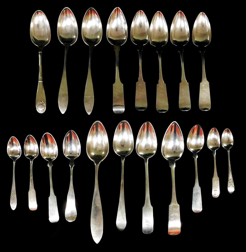 COIN SILVER: NINETEEN SPOONS, 18TH/