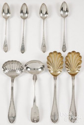 COIN SILVER SPOONS AND SERVING