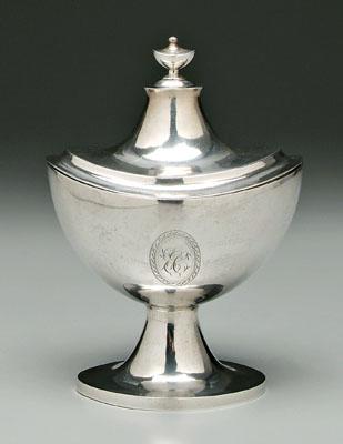 Coin silver sugar urn, oval urn