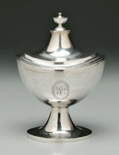 Coin silver sugar urn, oval ur