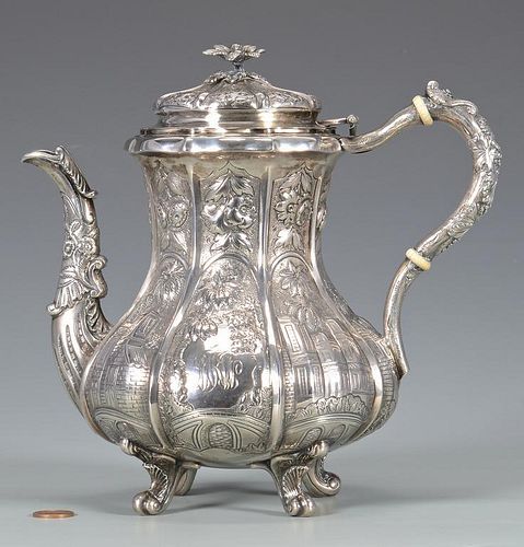 COIN SILVER TEAPOT, ARCHITECTURAL