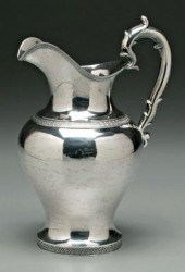 Coin silver water pitcher, hel