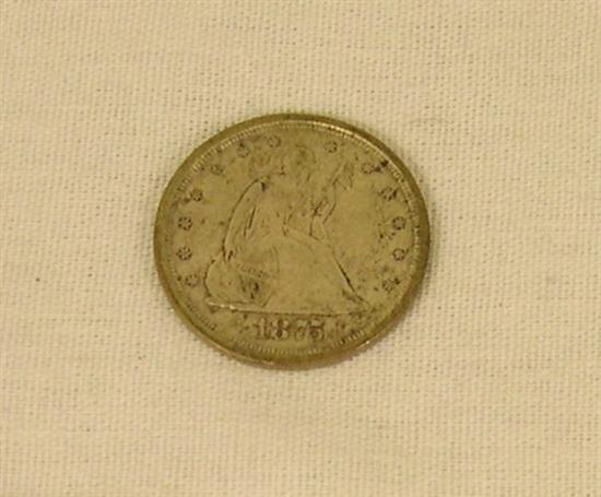 COINS: 1875-S 20c Piece. Choice XF.