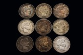 COINS - (9) Barber dimes: 1902