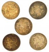 COINS: FIVE US SILVER DOLLARS,
