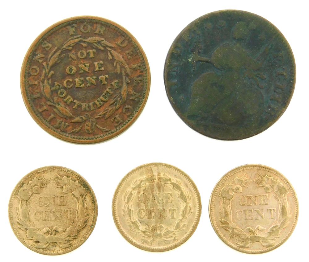 COINS: LOT OF FIVE COPPER COINS,