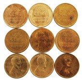 COINS: LOT OF NINE RED UNCIRCU