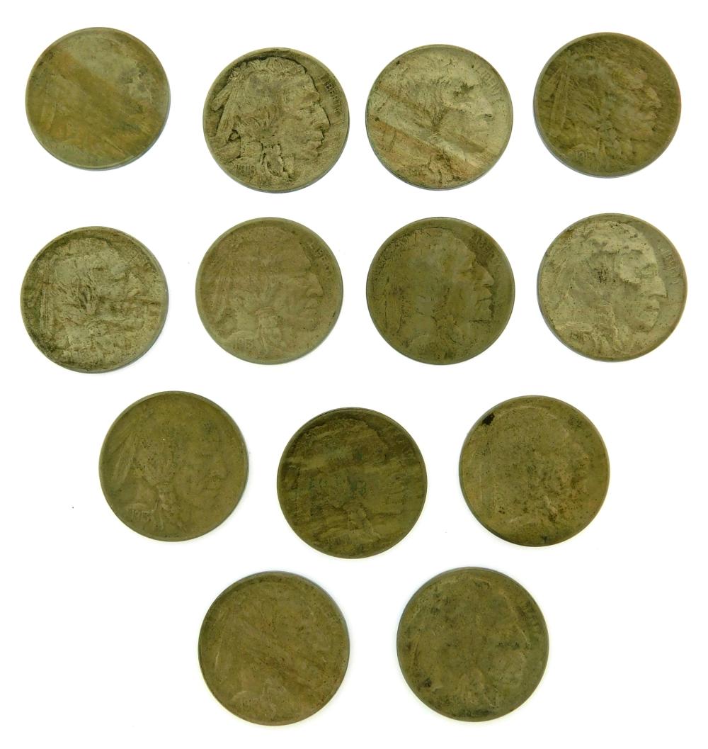 COINS: LOT OF THIRTEEN BUFFALO
